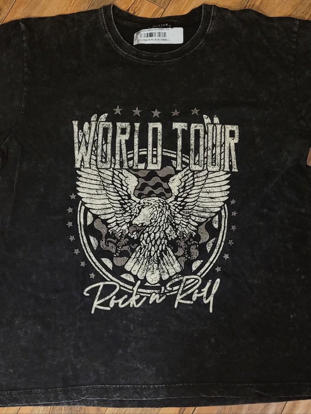 World Tour Rock-n-Roll Graphic Tee, Black Min Wash, Zutter Brand, NWT, S (Big)